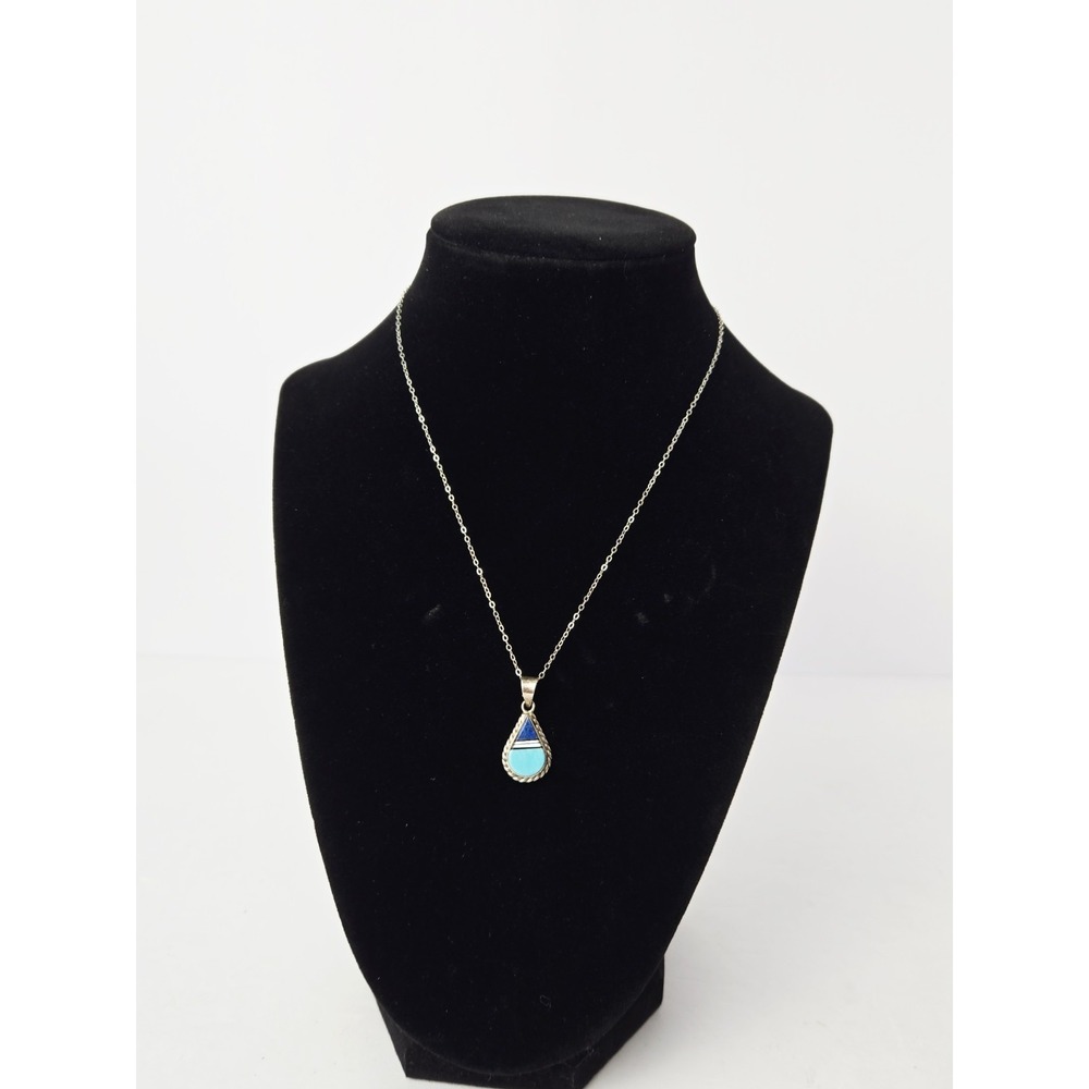 Duran Gasper Sterling Silver Turquoise Inlay Pendant Zuni necklace